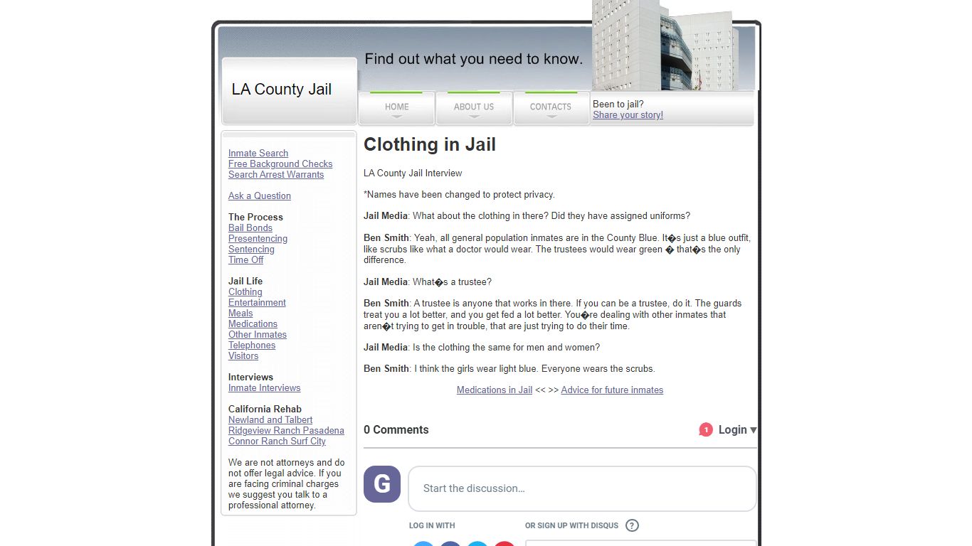 Clothing in the LA County Jail - lajailinfo.com